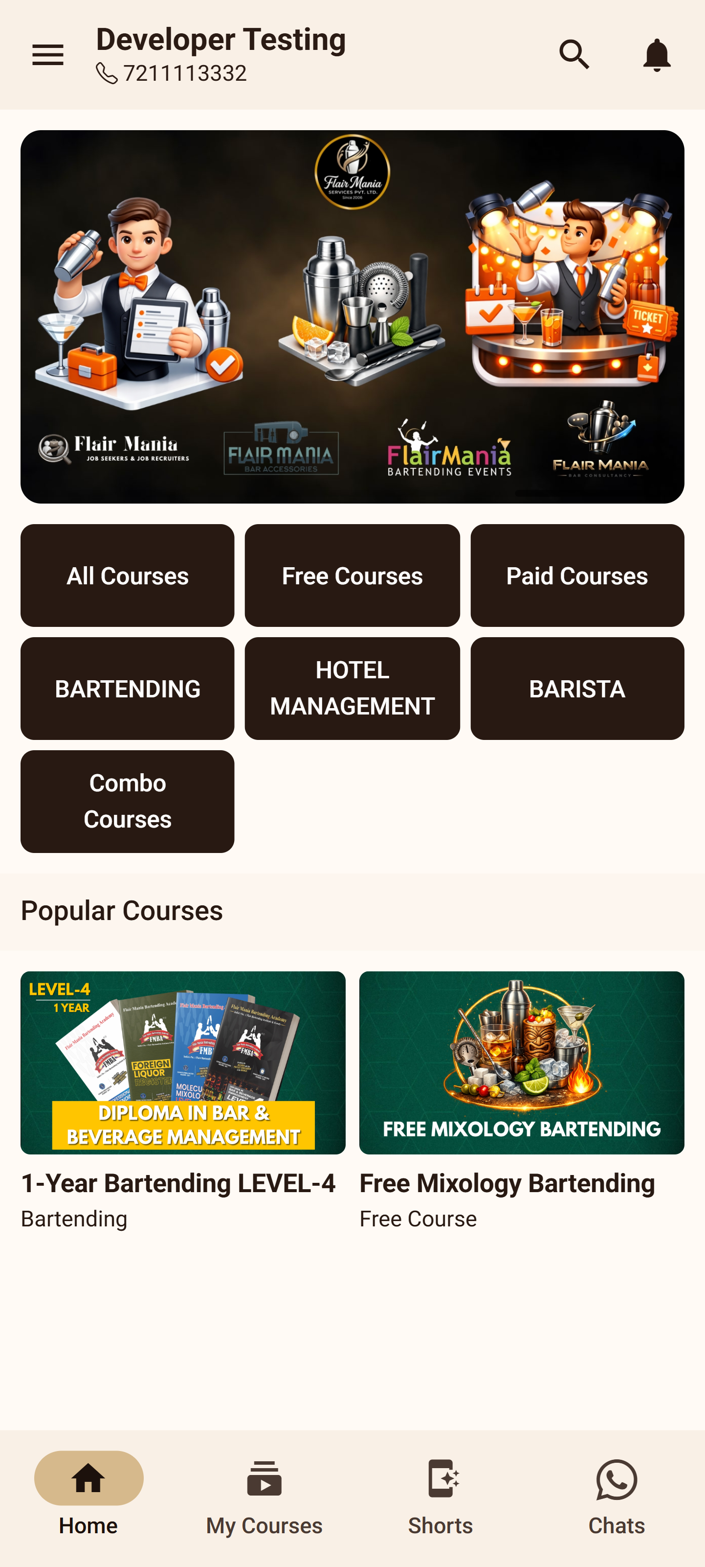 Flair Mania LMS App Home Screen